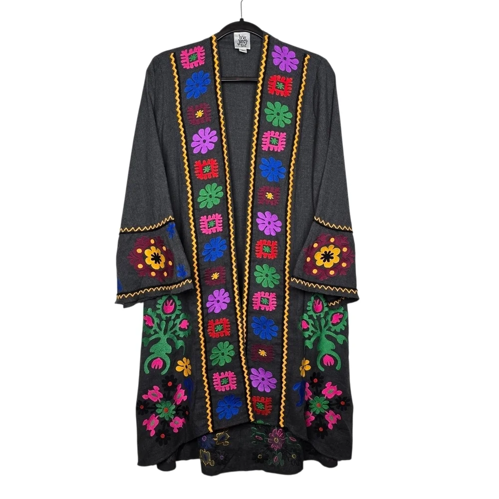 Ivy Jane Black Kimono with Colorful Embroidery